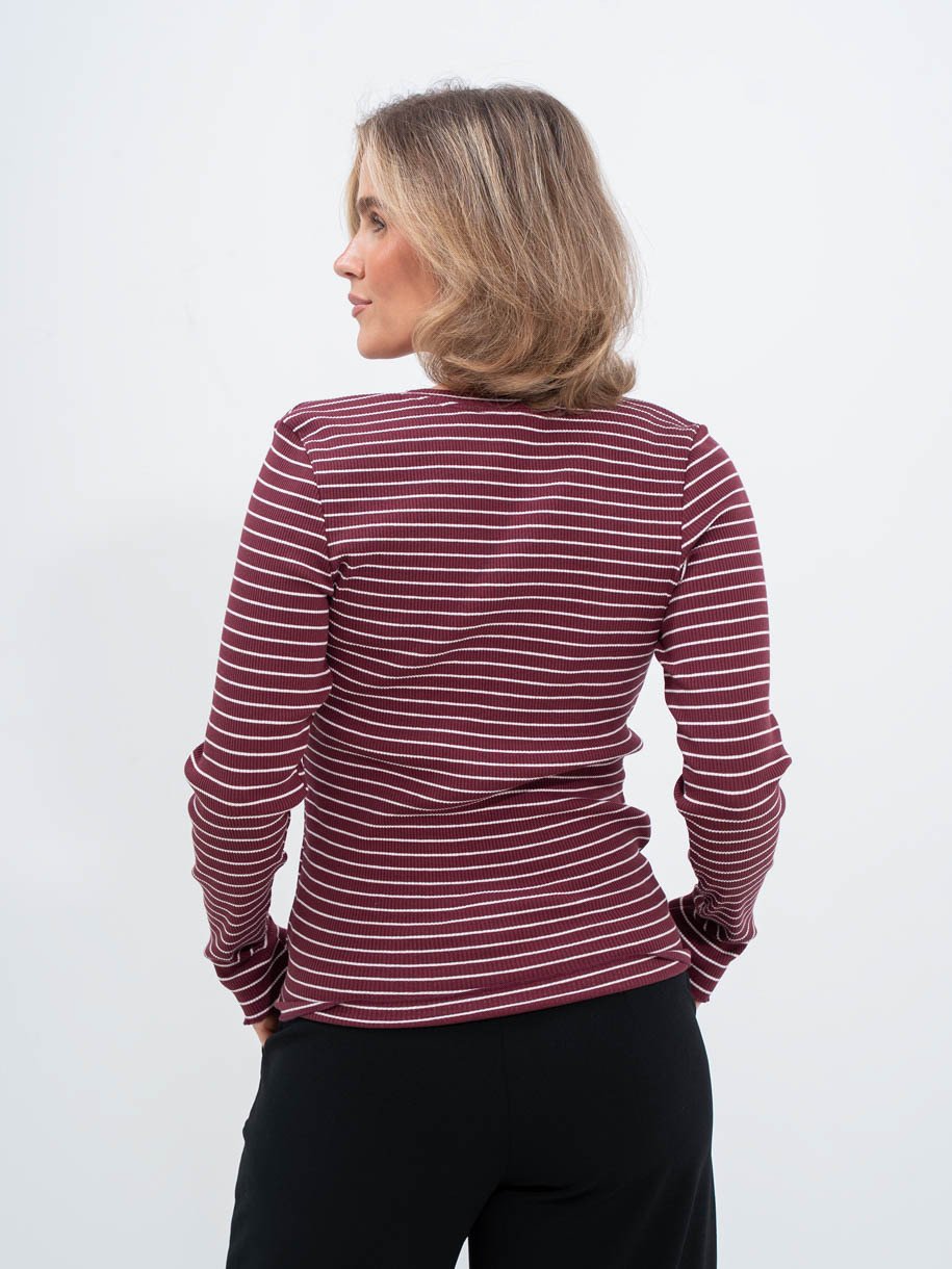 Selected Femme Anna Long Sleeve Crew Neck Tee Stripe Tawny Port