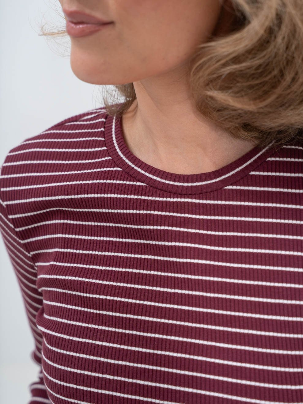 Selected Femme Anna Long Sleeve Crew Neck Tee Stripe Tawny Port