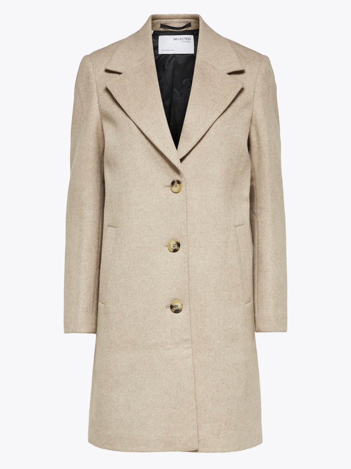 Selected Femme New Sasja Wool Coat Beige Melange