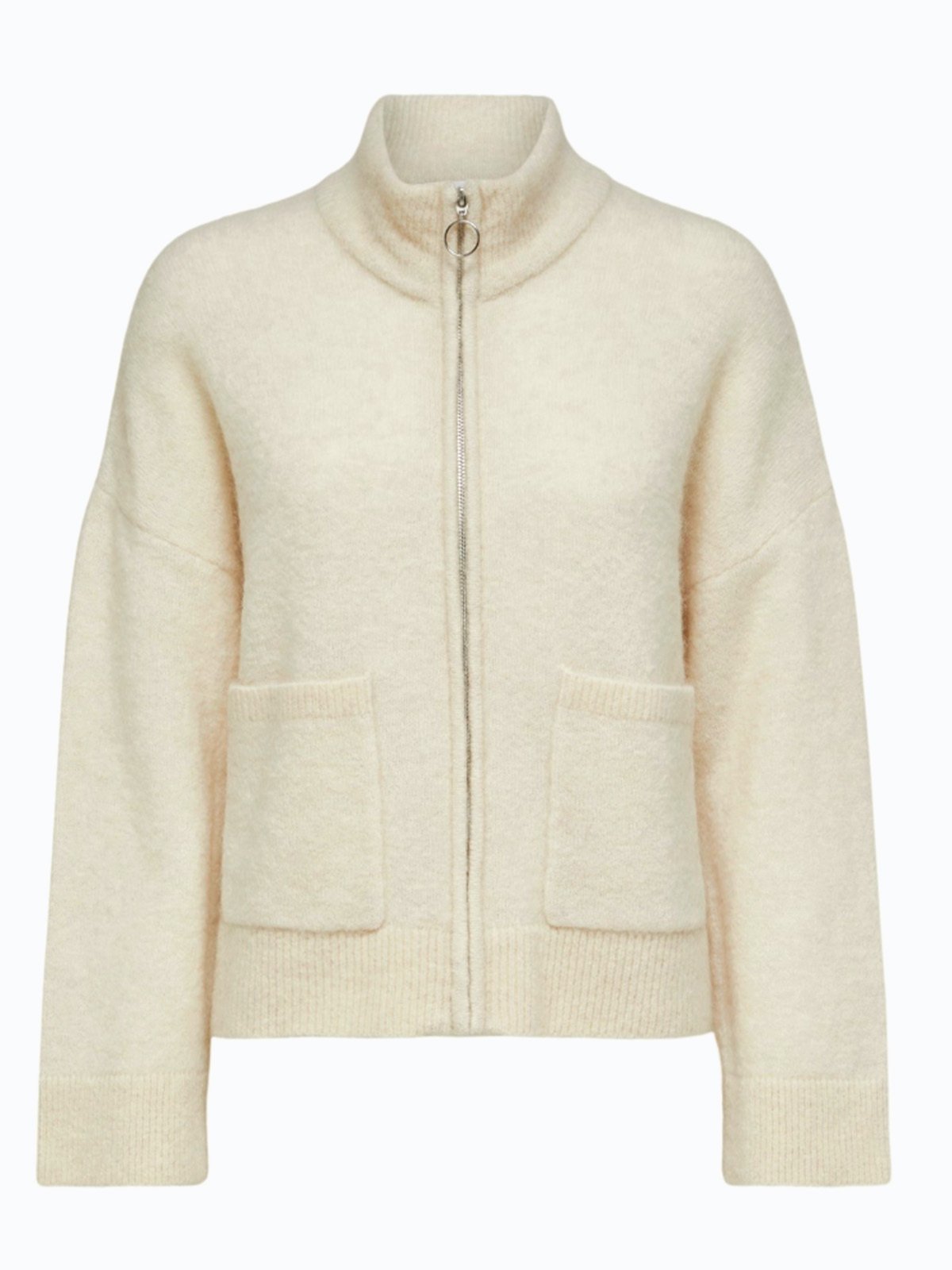 Selected Femme Sia Long Sleeve Knit Zipper Cardigan Birch Melange