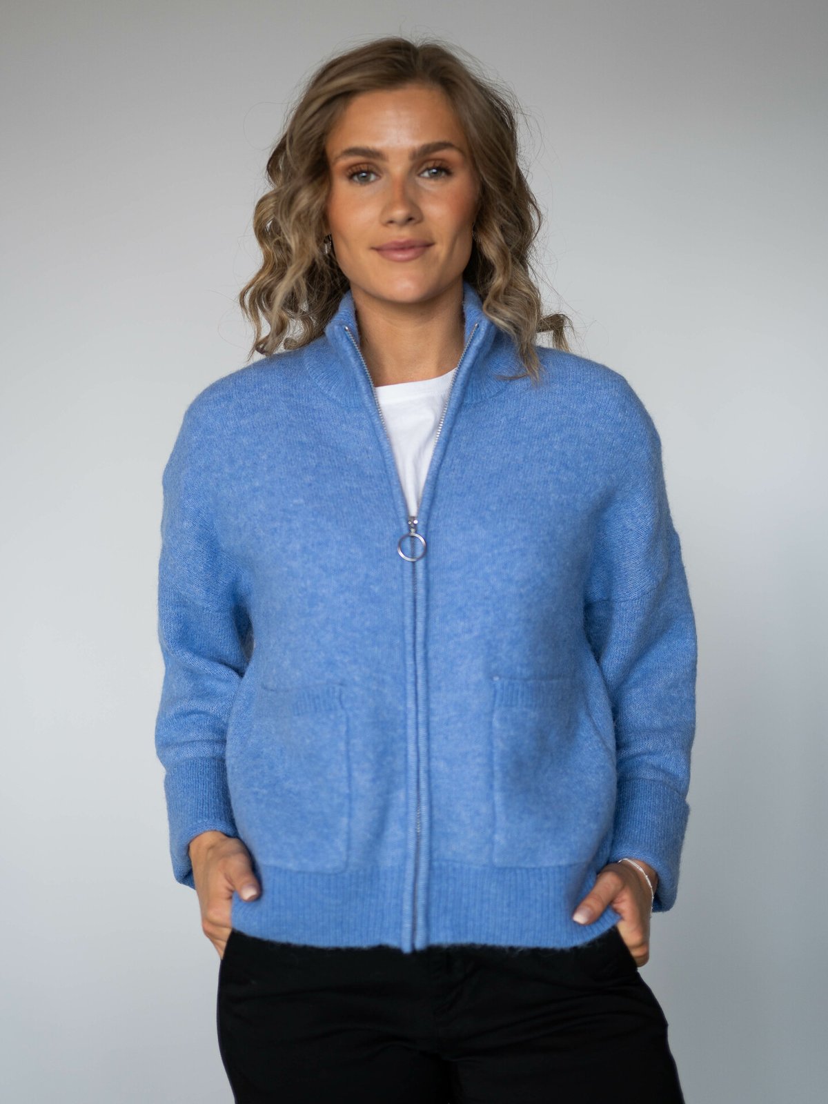 Selected Femme Sia Long Sleeve Knit Zipper Cardigan Cornflower Blue