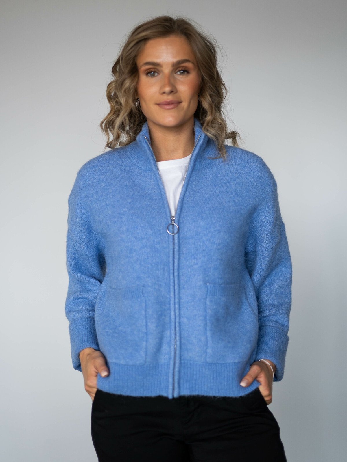 Selected Femme Sia Long Sleeve Knit Zipper Cardigan Cornflower Blue