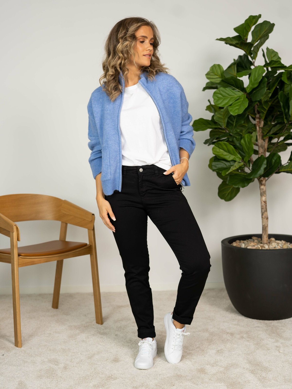 Selected Femme Sia Long Sleeve Knit Zipper Cardigan Cornflower Blue