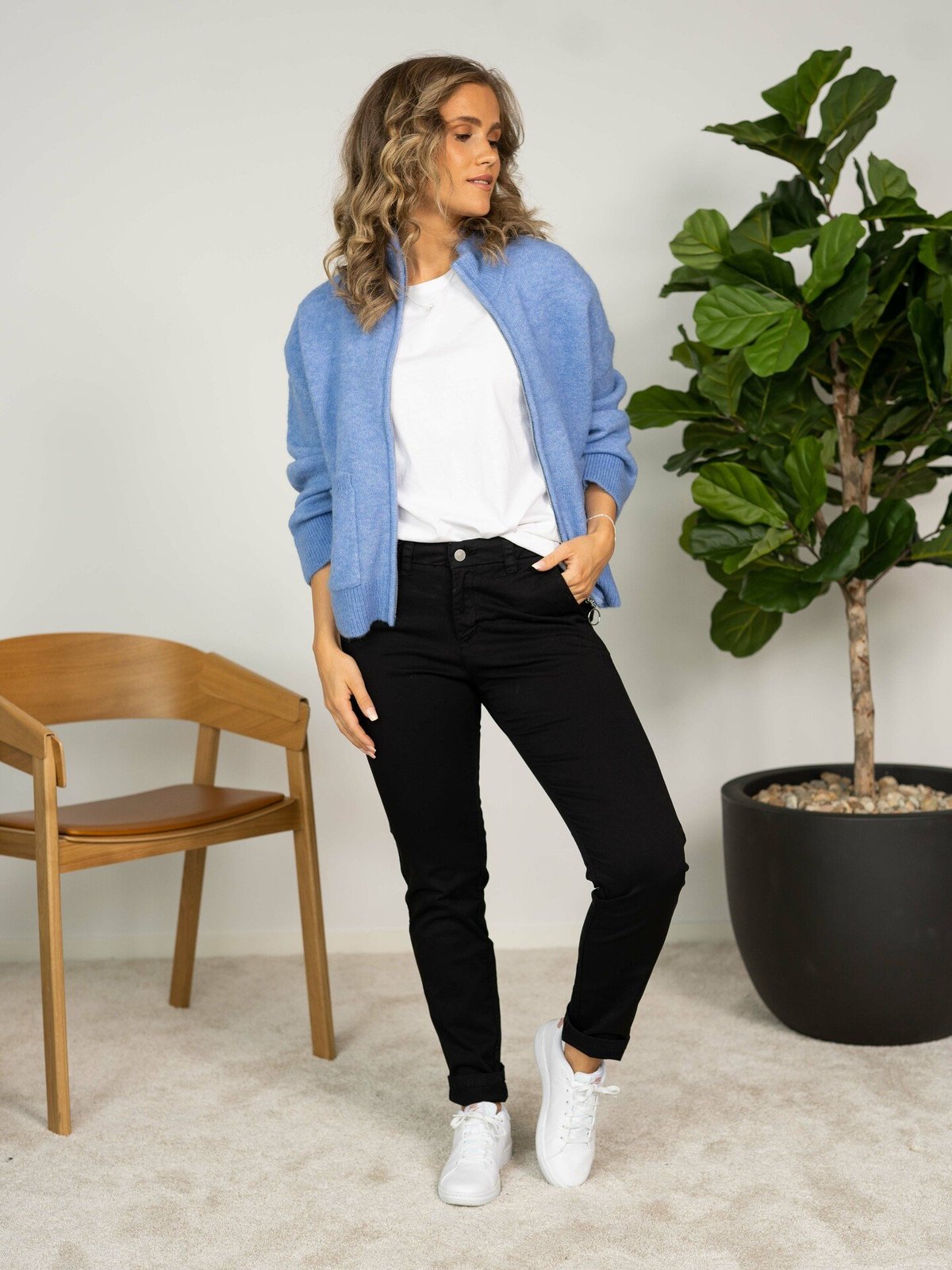 Selected Femme Sia Long Sleeve Knit Zipper Cardigan Cornflower Blue