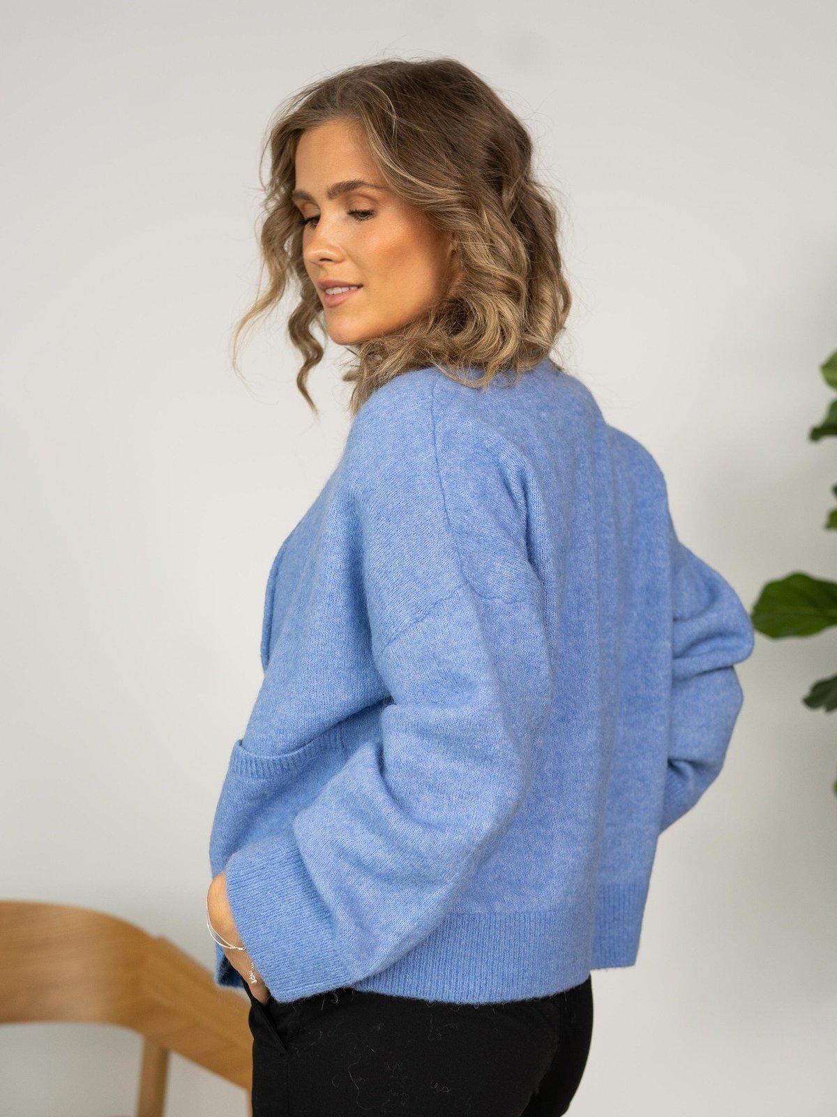 Selected Femme Sia Long Sleeve Knit Zipper Cardigan Cornflower Blue