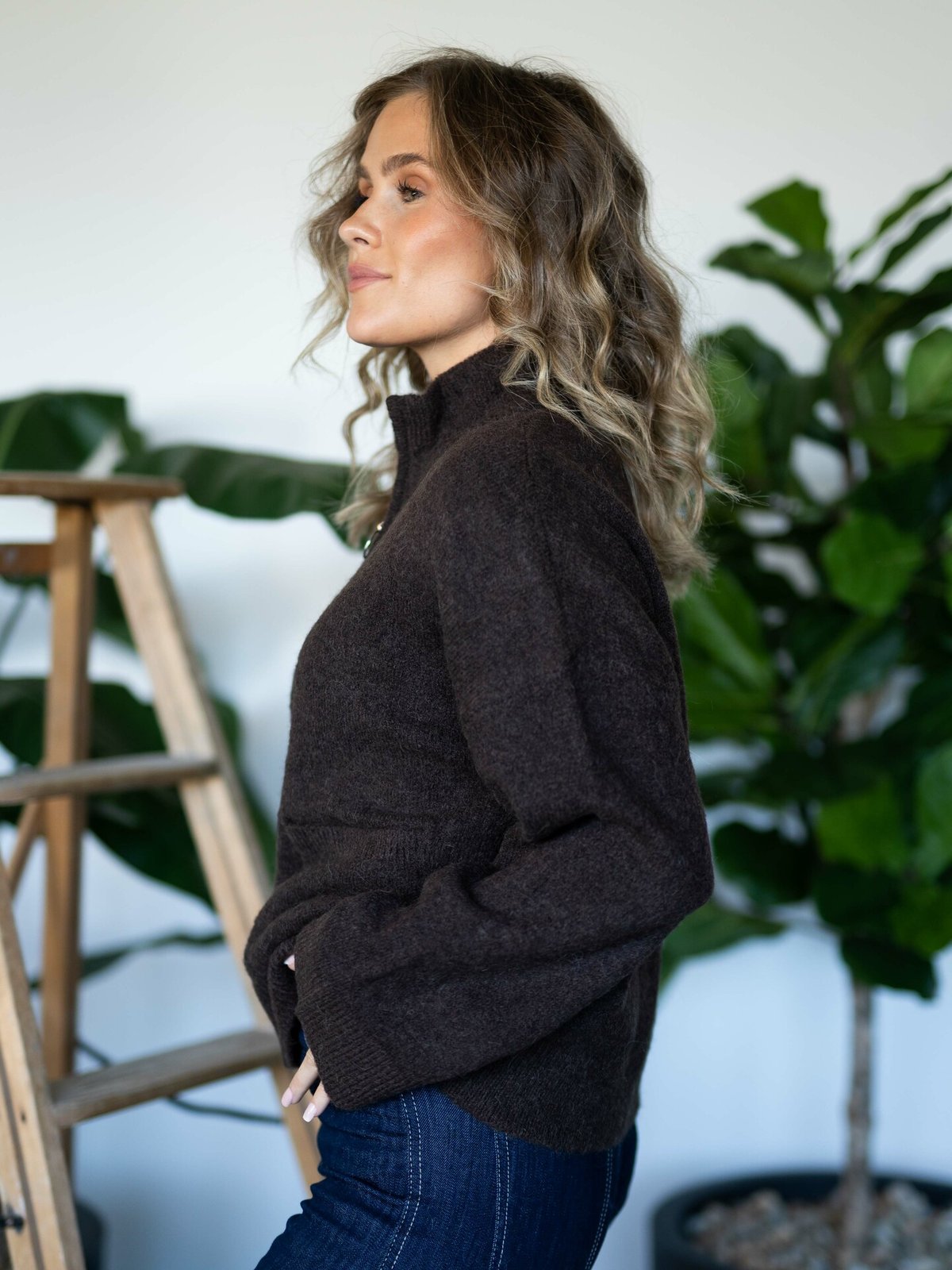 Selected Femme Sia Long Sleeve Knit Zipper Cardigan Java Melange