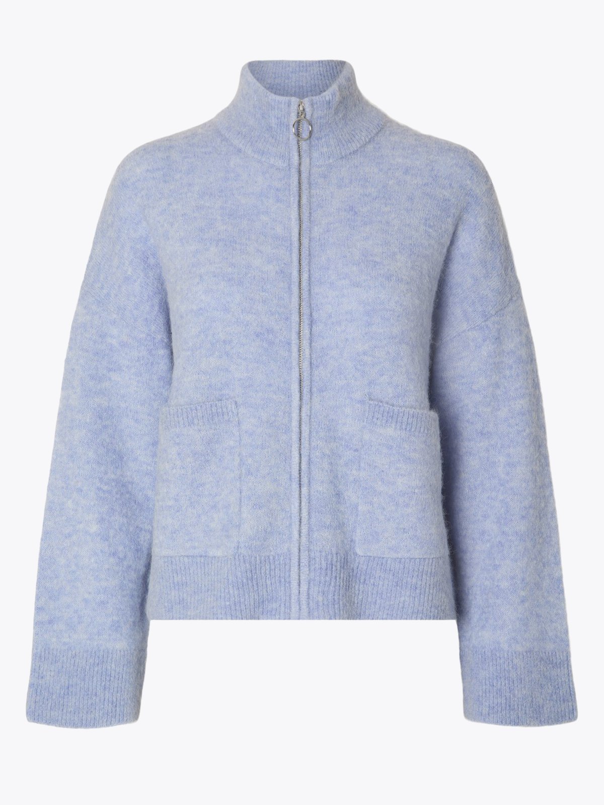 Selected Femme Sia Long Sleeve Knit Zipper Cardigan Blue Heron