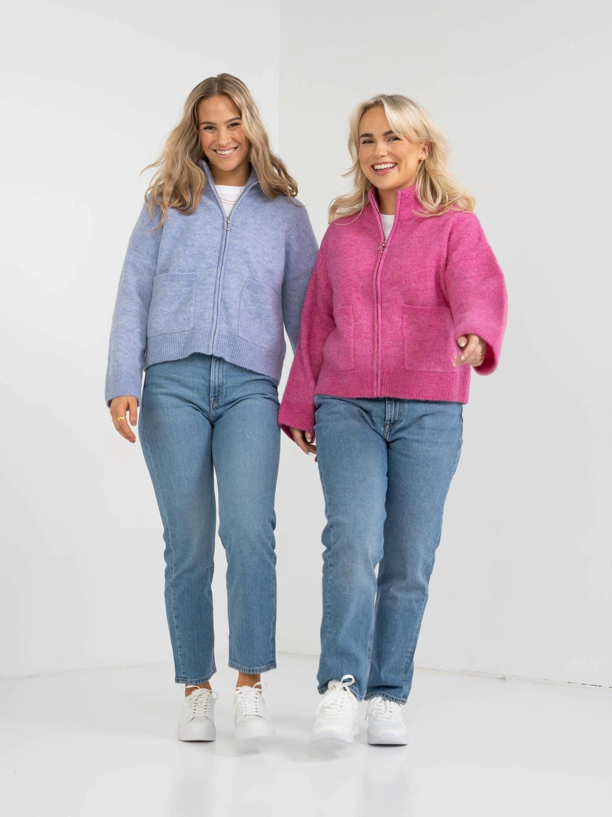 Selected Femme Sia Long Sleeve Knit Zipper Cardigan Blue Heron