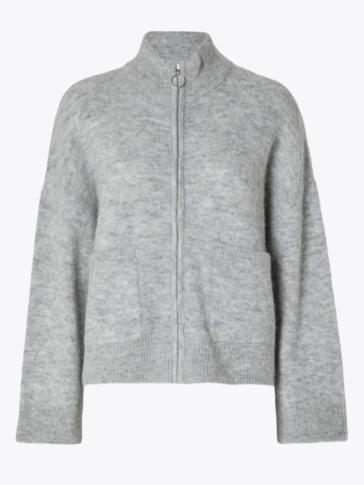 Selected Femme Sia Long Sleeve Knit Zipper Cardigan Light Grey Melange