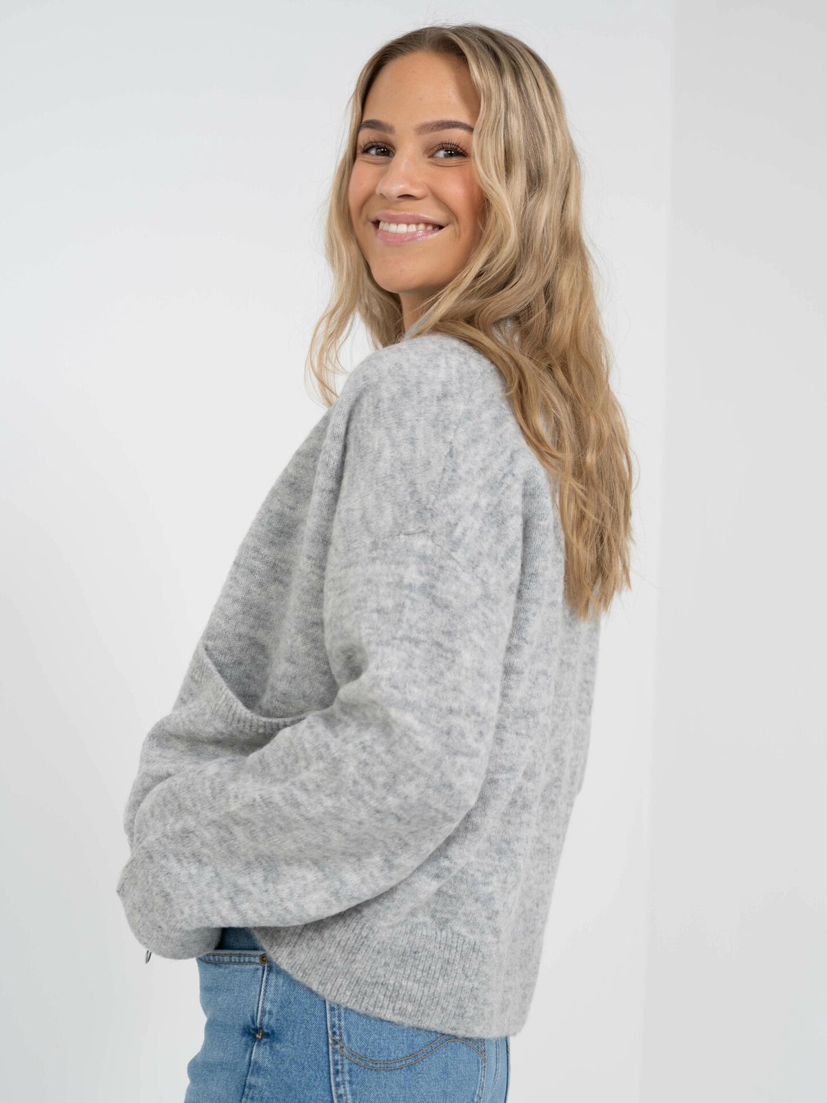 Selected Femme Sia Long Sleeve Knit Zipper Cardigan Light Grey Melange