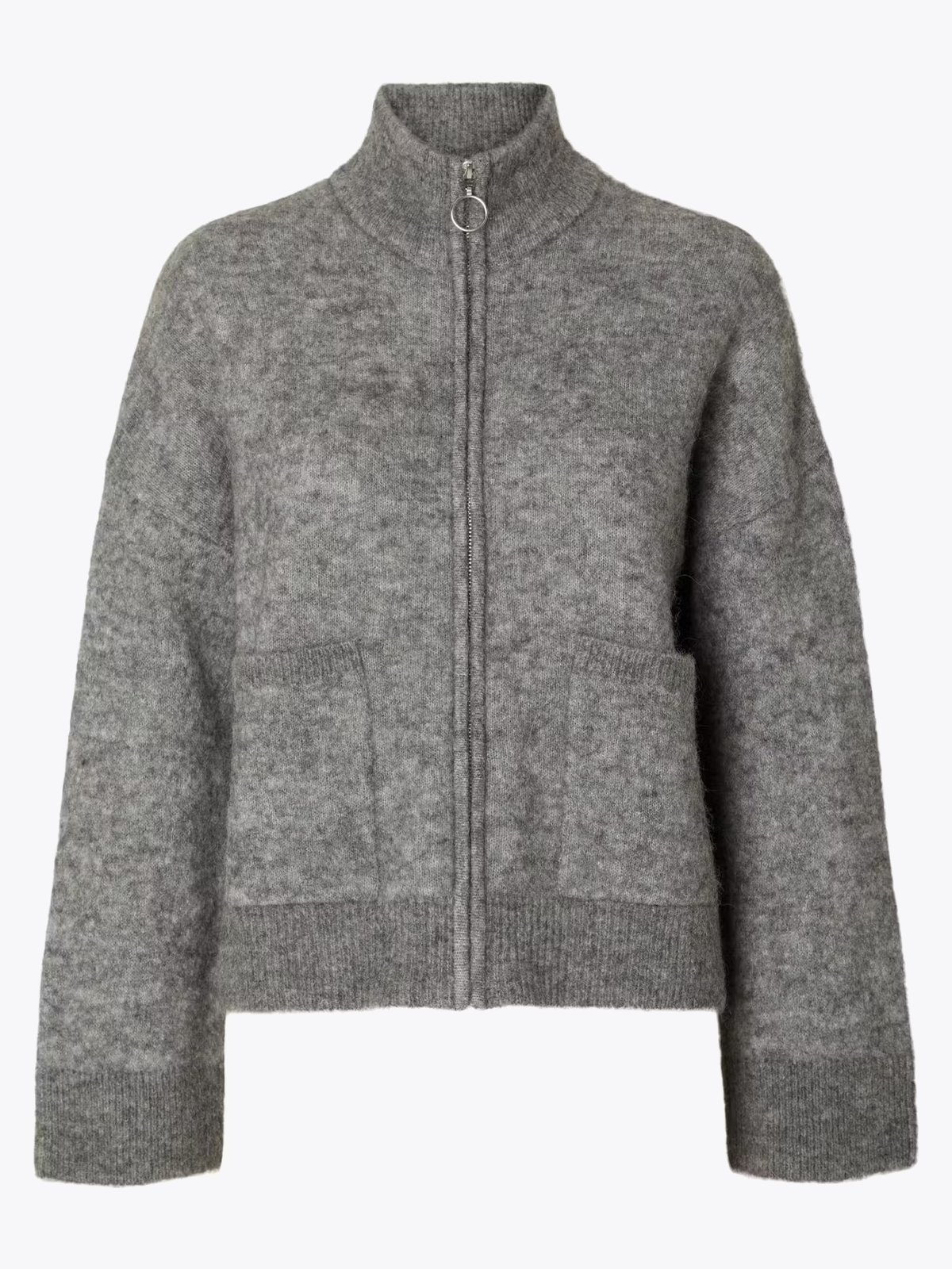 Selected Femme Sia Long Sleeve Knit Zipper Cardigan Medium Grey Melange