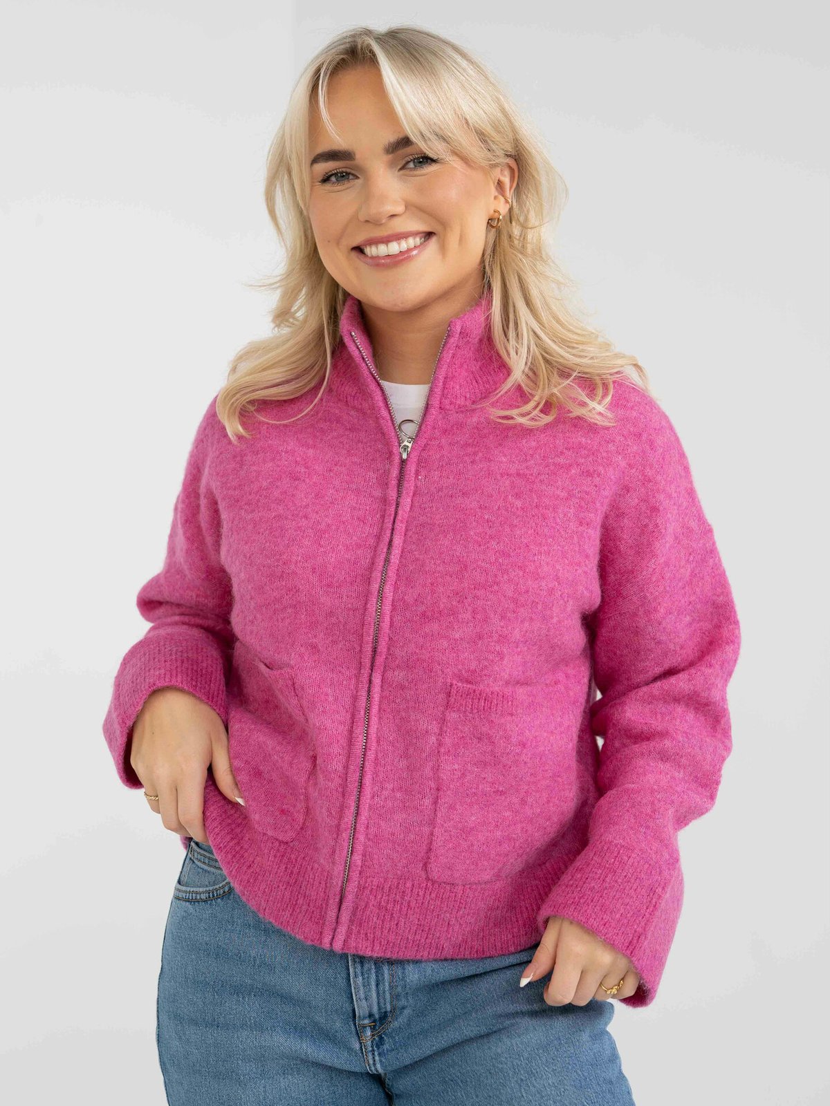 Selected Femme Sia Long Sleeve Knit Zipper Cardigan Phlox Pink