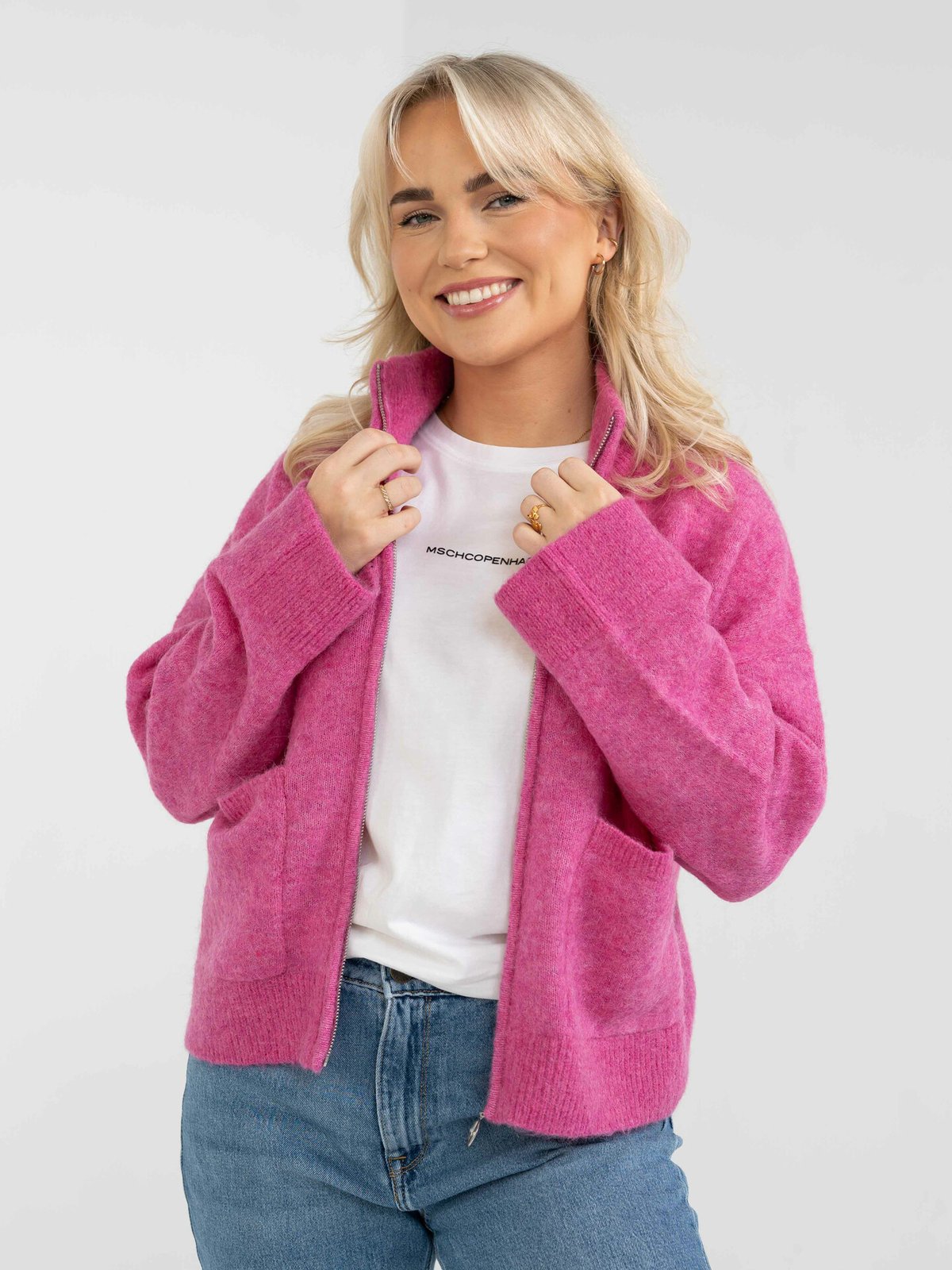 Selected Femme Sia Long Sleeve Knit Zipper Cardigan Phlox Pink