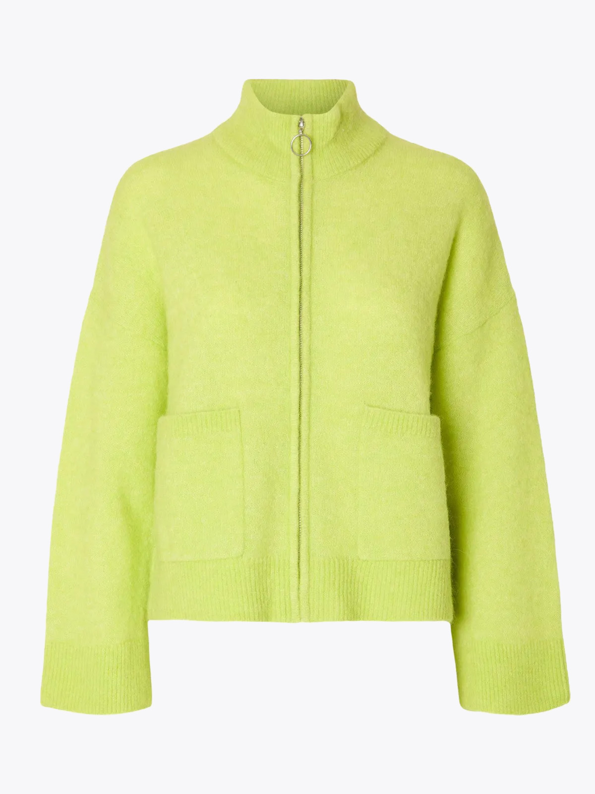 Selected Femme Sia Long Sleeve Knit Zipper Cardigan Sharp Green Melange