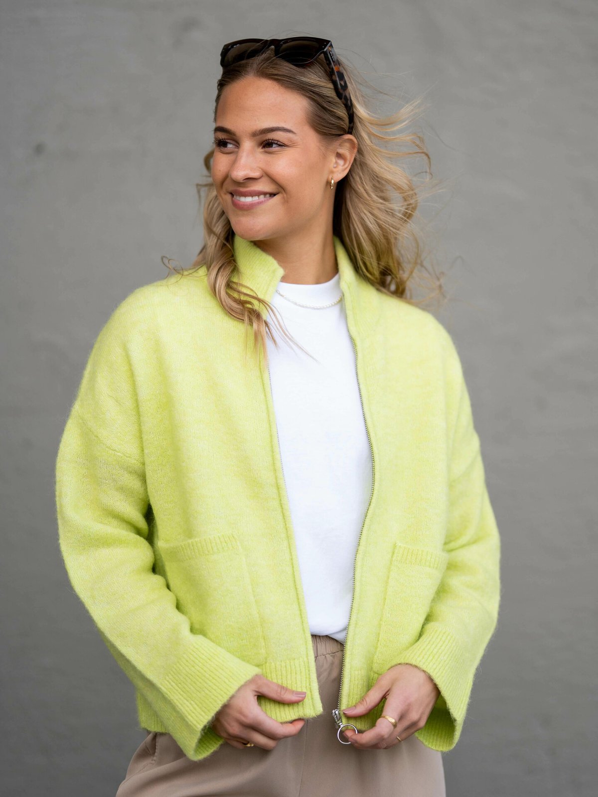 Selected Femme Sia Long Sleeve Knit Zipper Cardigan Sharp Green Melange