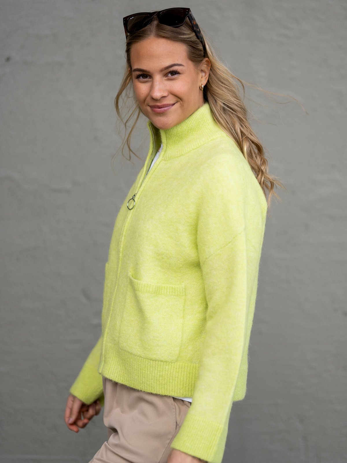 Selected Femme Sia Long Sleeve Knit Zipper Cardigan Sharp Green Melange