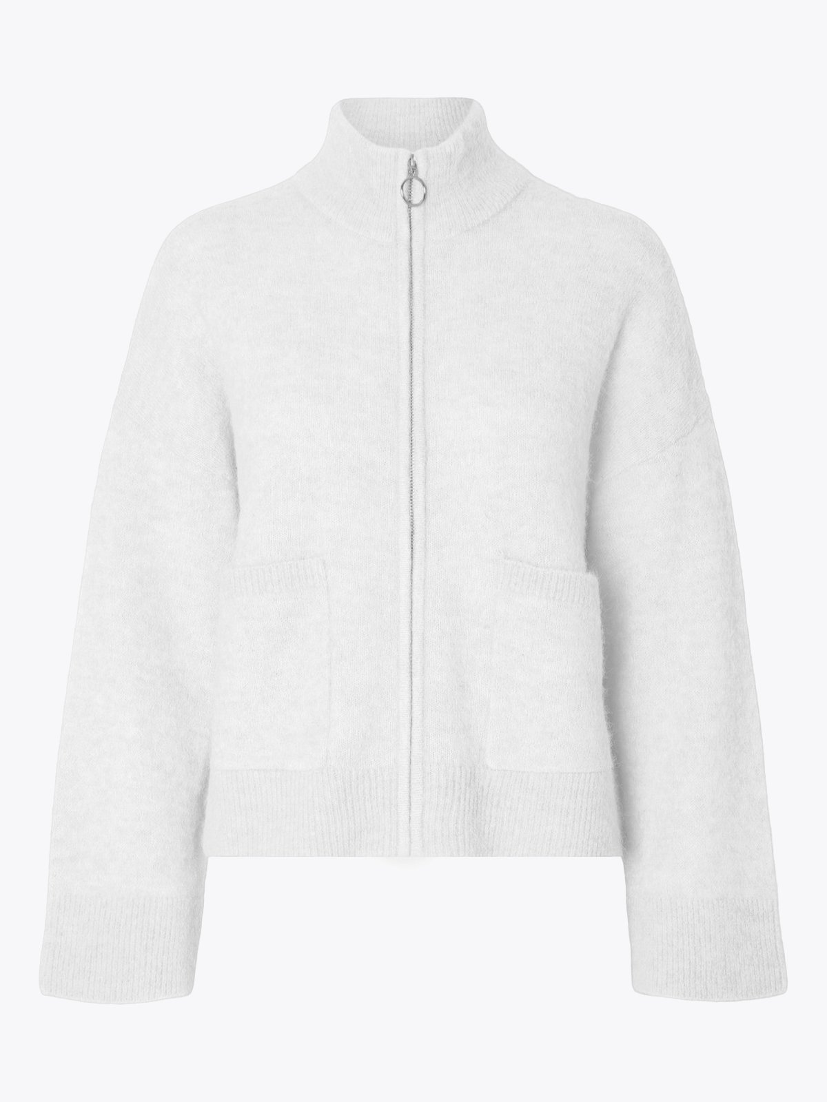 Selected Femme Sia Long Sleeve Knit Zipper Cardigan Snow White Melange