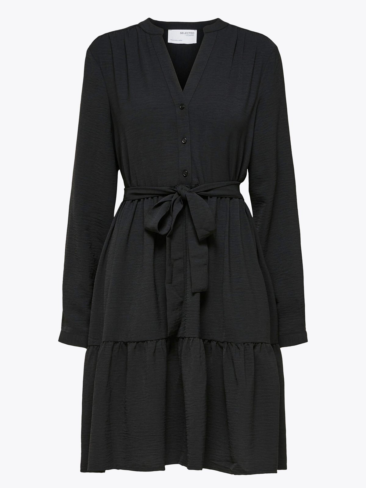 Selected Femme Mivia Long Sleeve Short Dress Black