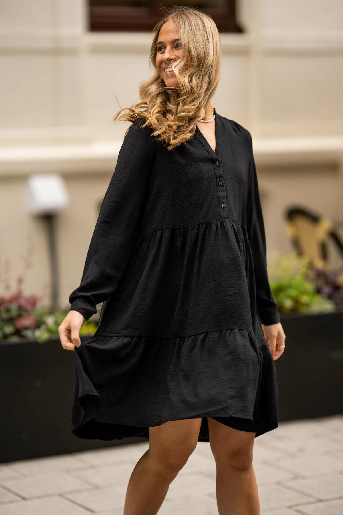 Selected Femme Mivia Long Sleeve Short Dress Black