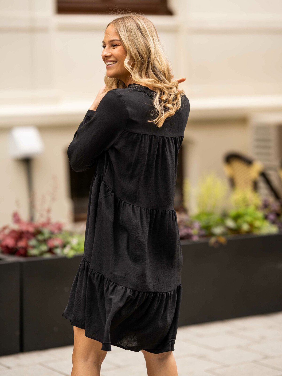 Selected Femme Mivia Long Sleeve Short Dress Black