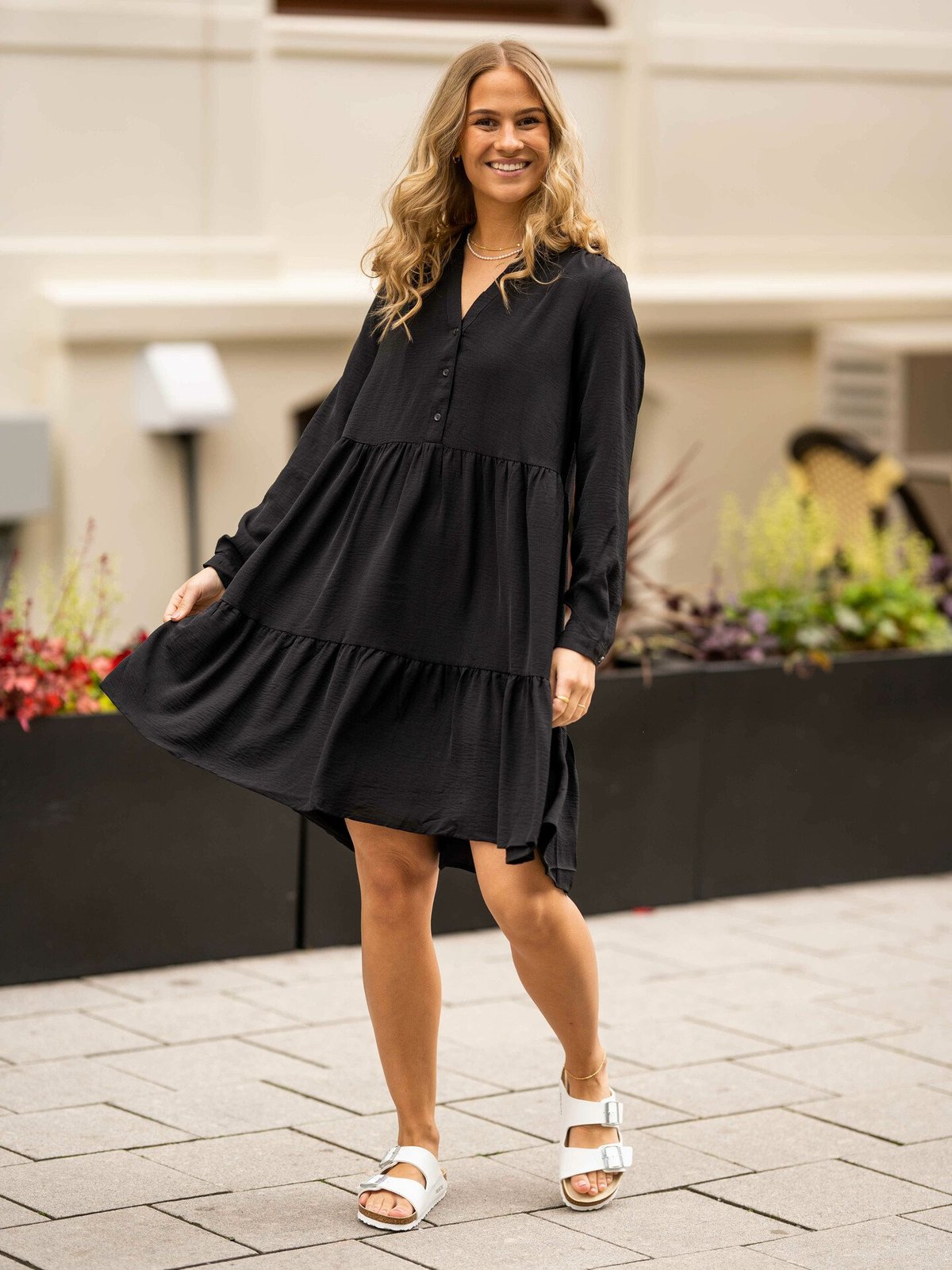 Selected Femme Mivia Long Sleeve Short Dress Black