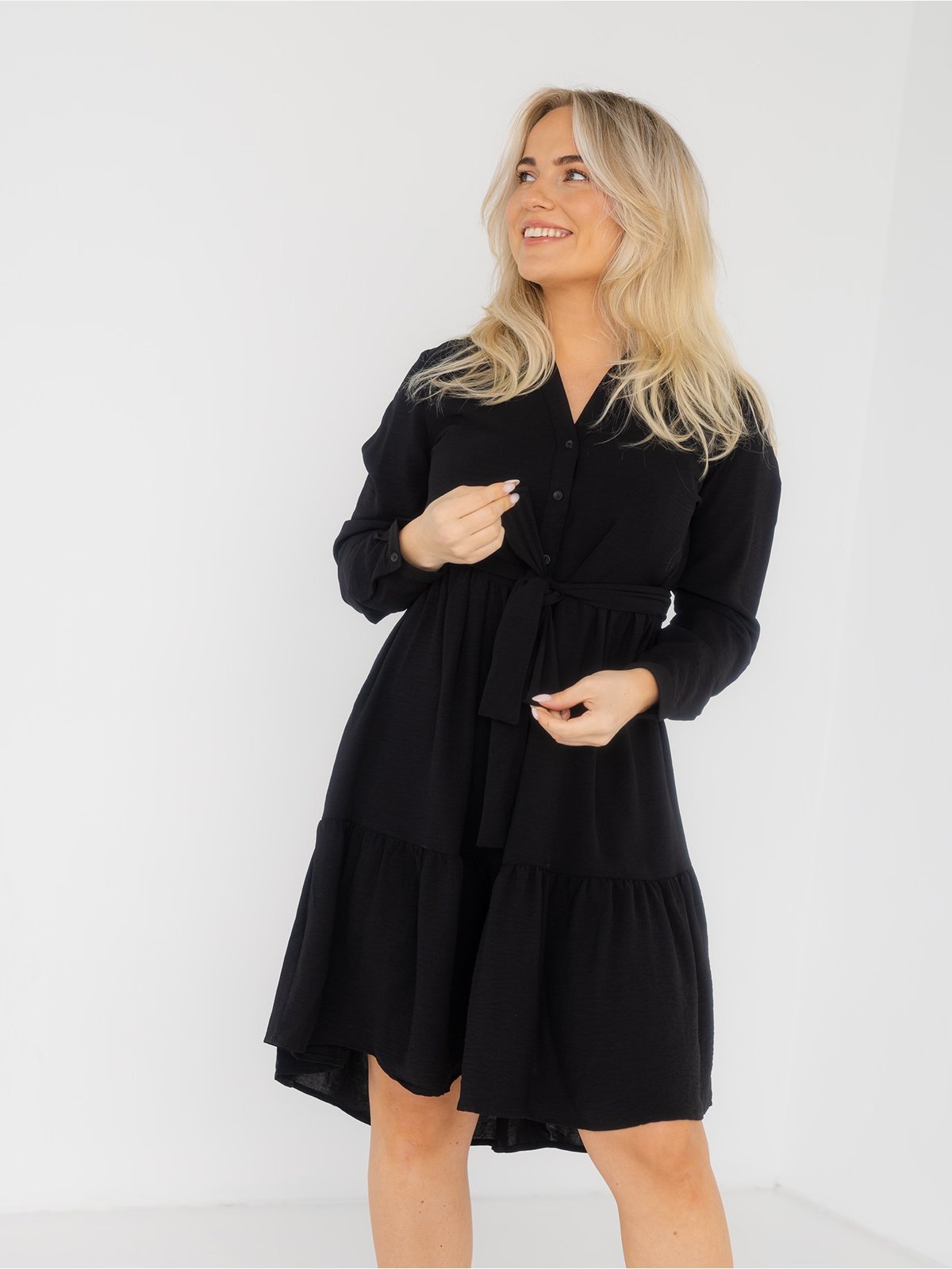 Selected Femme Mivia Long Sleeve Short Dress Black