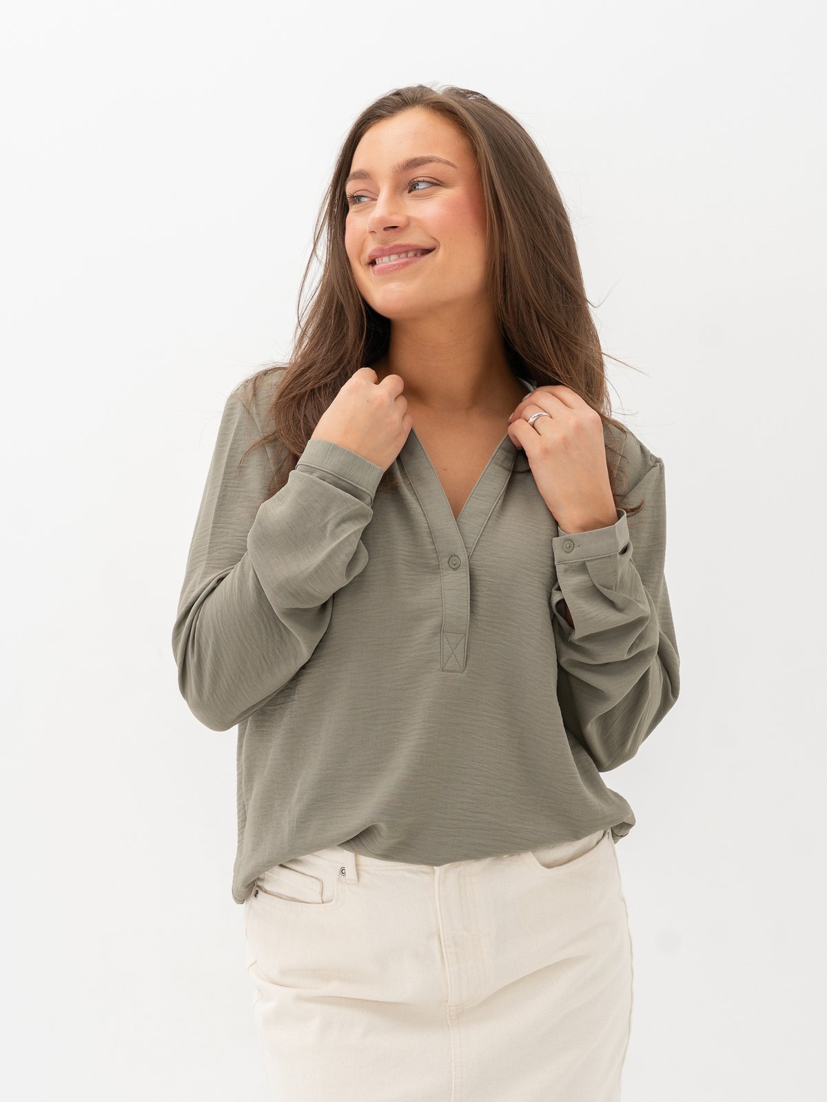 Selected Femme Mivia Long Sleeve Top Vetiver