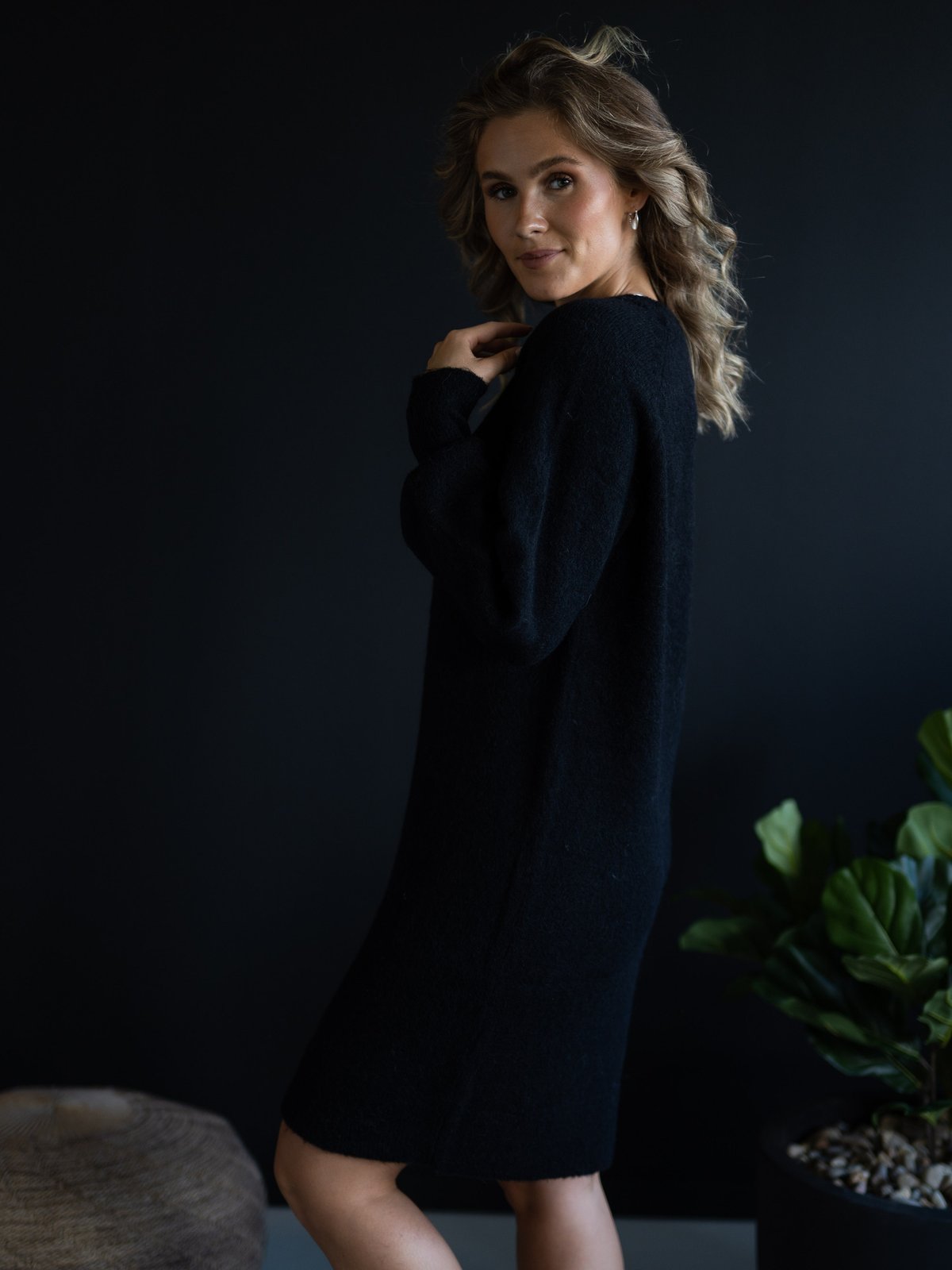 Selected Femme Lulu Long Sleeve Knit Dress O-Neck Black