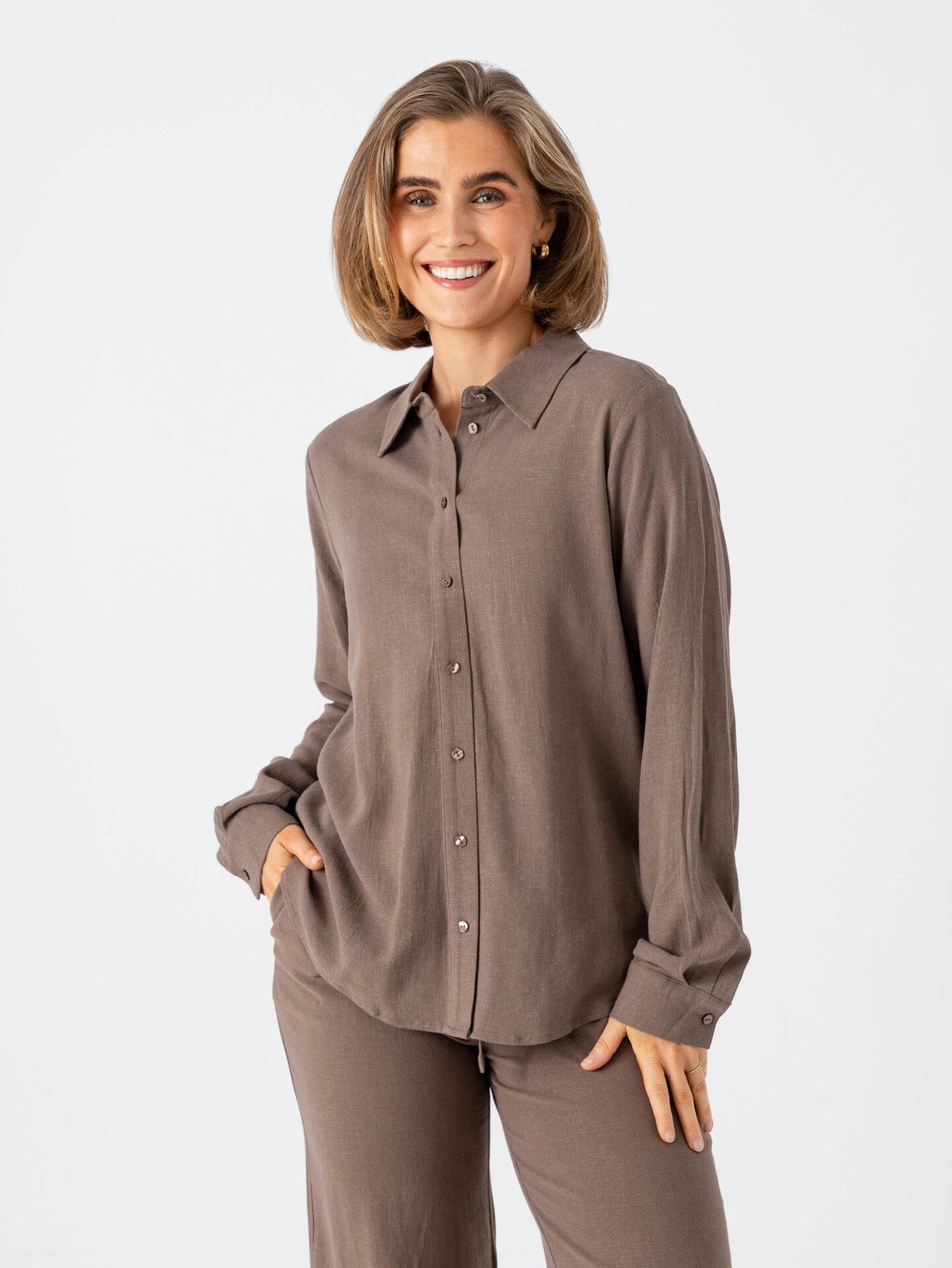 Selected Femme Viva Long Sleeve Sun Shirt Chocolate Chip