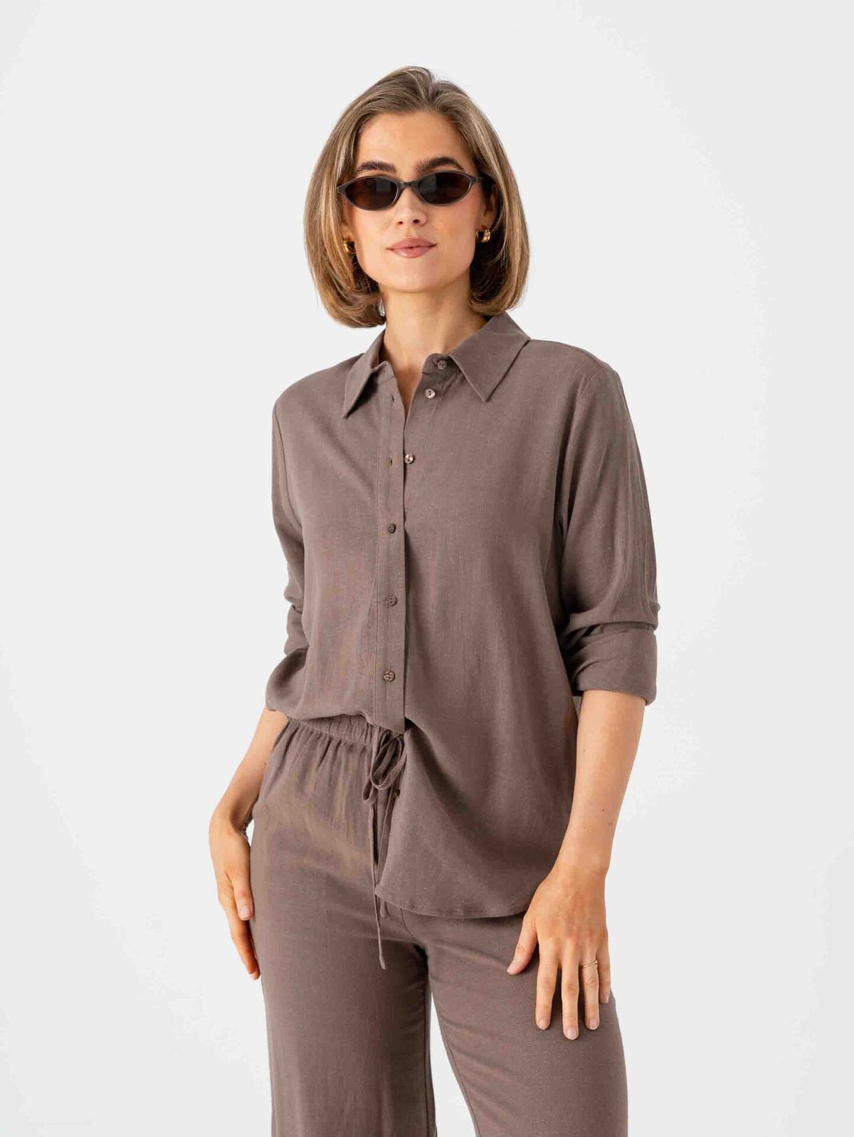 Selected Femme Viva Long Sleeve Sun Shirt Chocolate Chip
