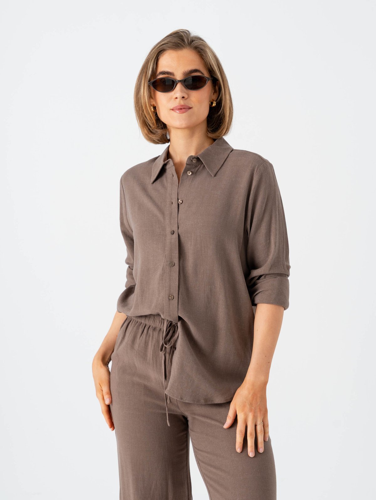 Selected Femme Viva Long Sleeve Sun Shirt Chocolate Chip