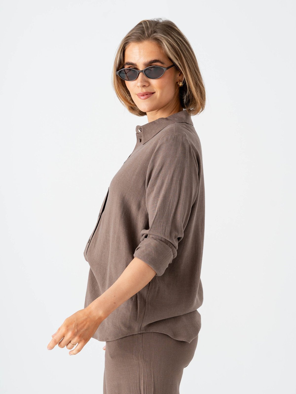 Selected Femme Viva Long Sleeve Sun Shirt Chocolate Chip