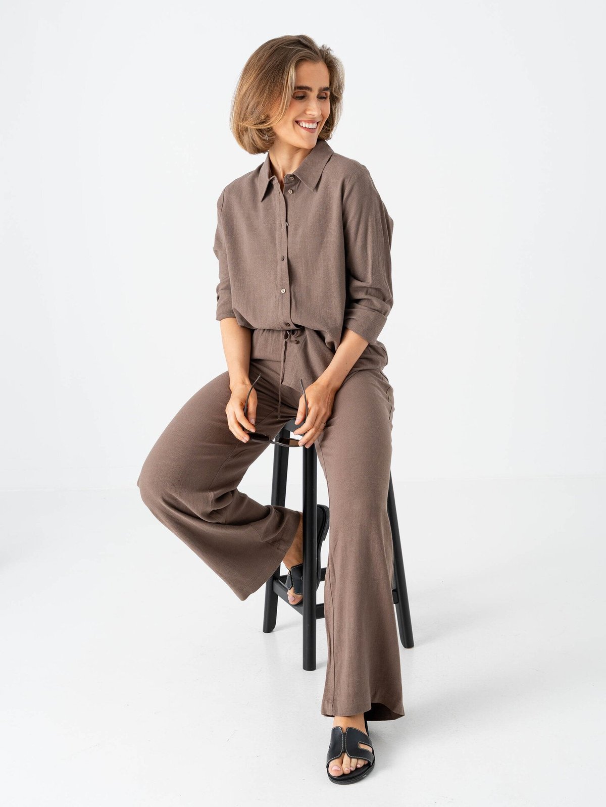 Selected Femme Viva Long Sleeve Sun Shirt Chocolate Chip