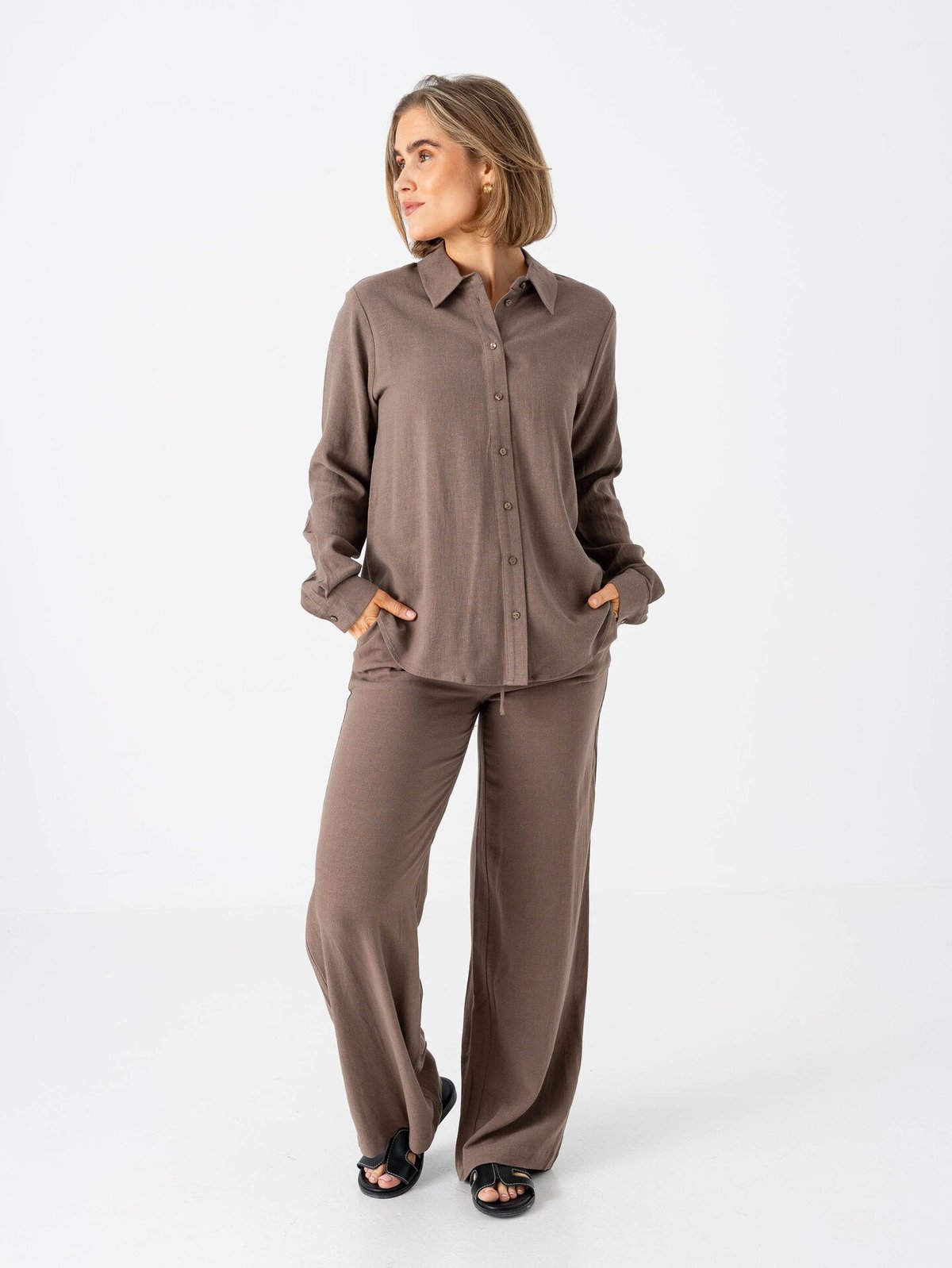 Selected Femme Viva Long Sleeve Sun Shirt Chocolate Chip
