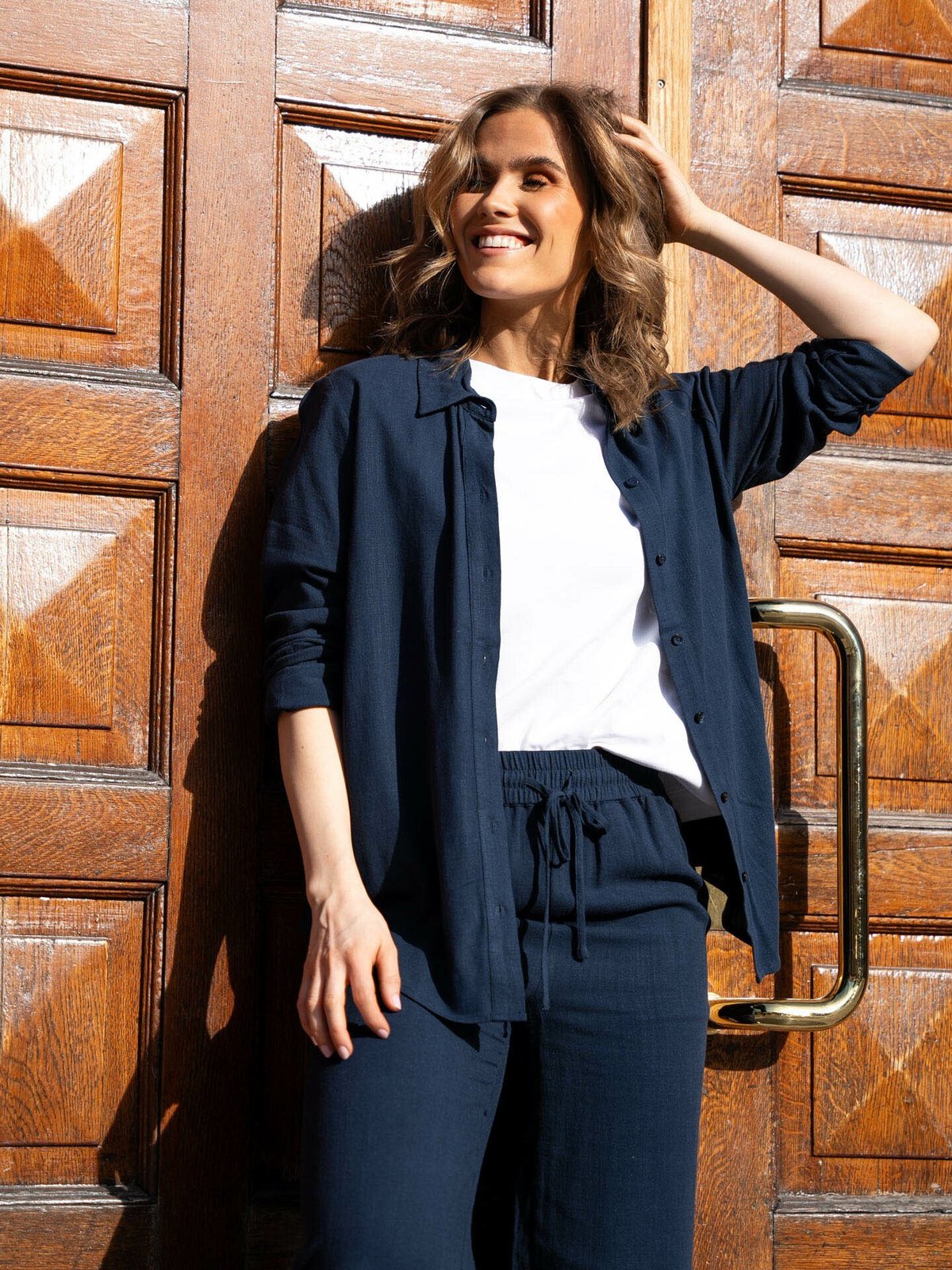 Selected Femme Viva Long Sleeve Sun Shirt Dark Sapphire