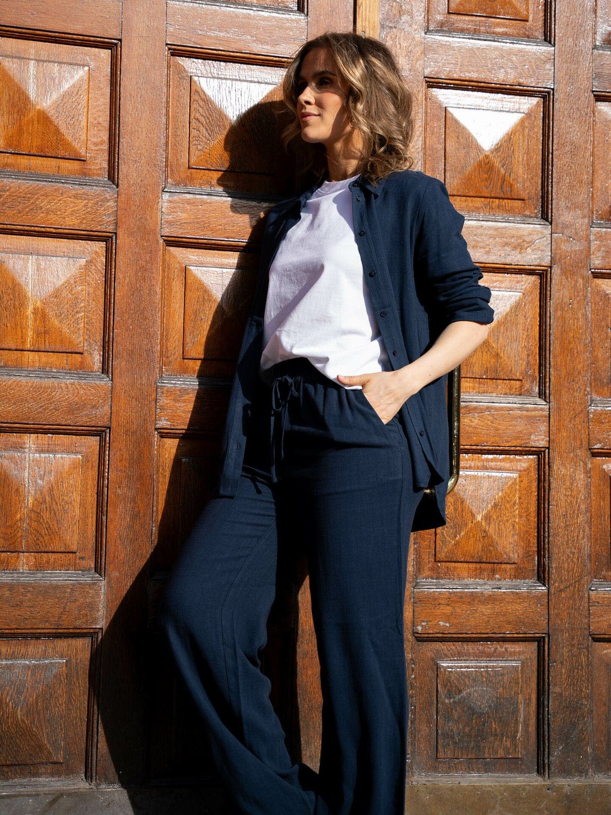 Selected Femme Viva Long Sleeve Sun Shirt Dark Sapphire