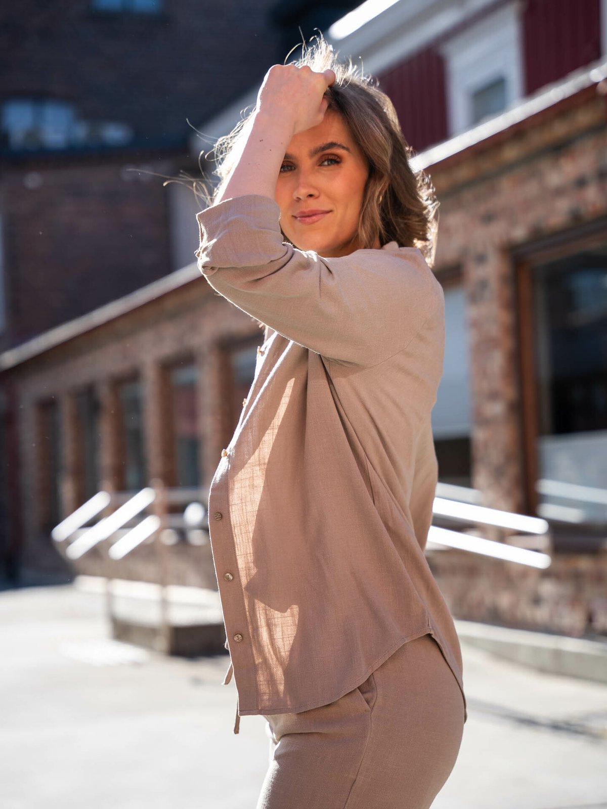 Selected Femme Viva Long Sleeve Sun Shirt Greige