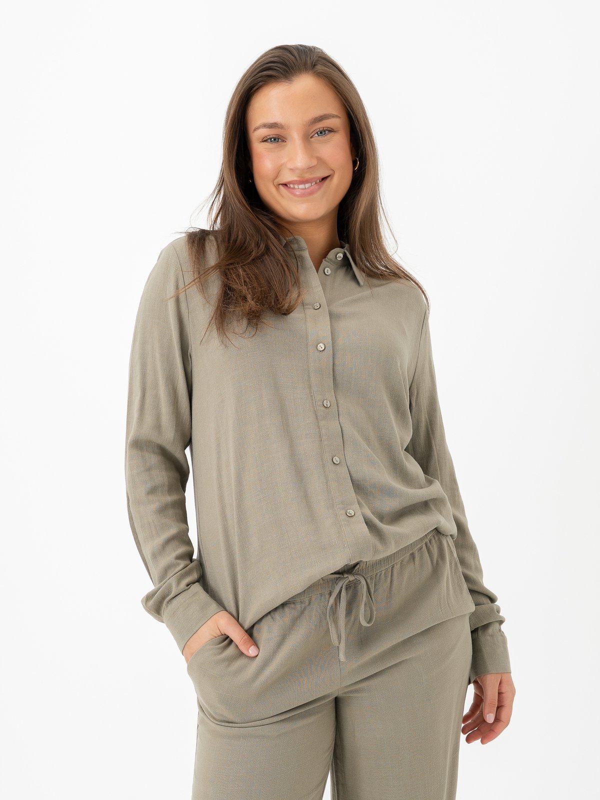 Selected Femme Viva Long Sleeve Sun Shirt Vetiver