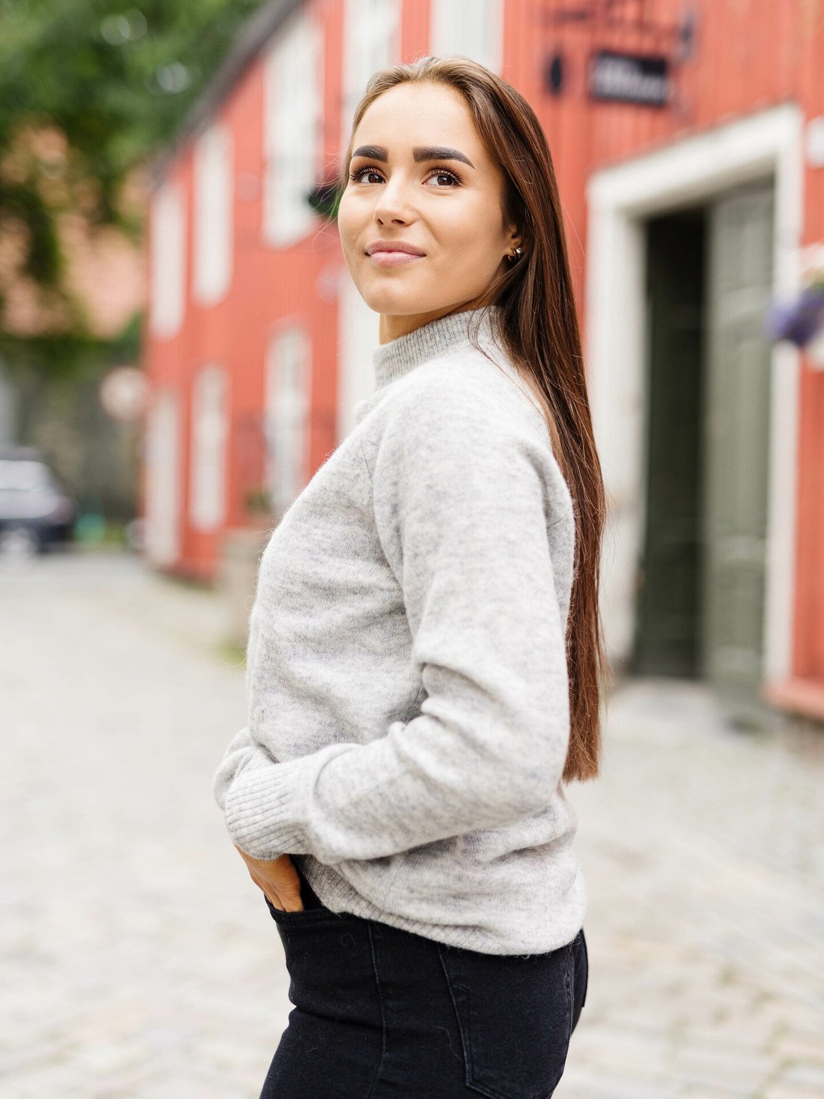 Selected Femme Lulu Long Sleeve Knit High Neck Light Grey Melange