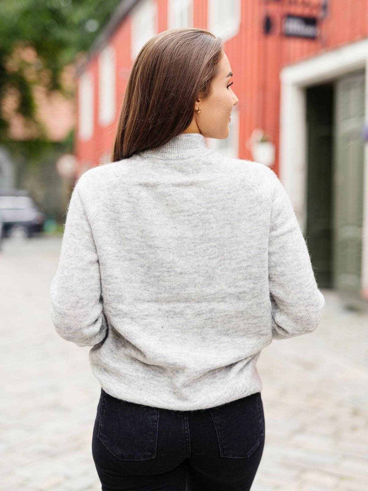 Selected Femme Lulu Long Sleeve Knit High Neck Light Grey Melange