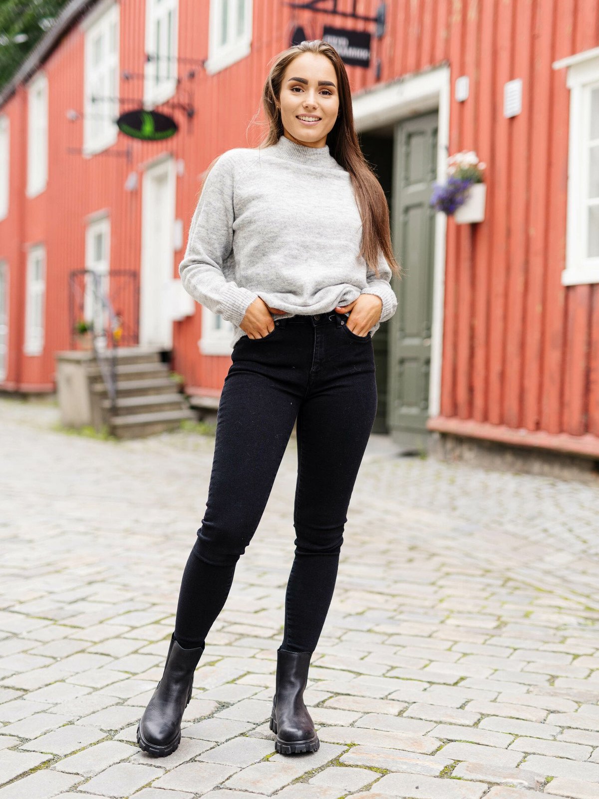 Selected Femme Lulu Long Sleeve Knit High Neck Light Grey Melange