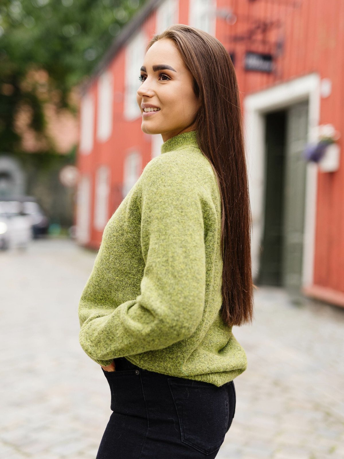 Selected Femme Lulu Long Sleeve Knit High Neck Dark Citron Melange