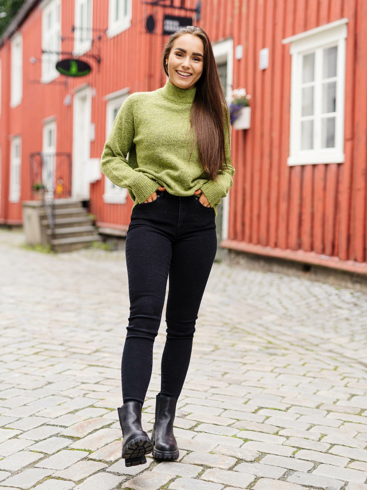 Selected Femme Lulu Long Sleeve Knit High Neck Dark Citron Melange