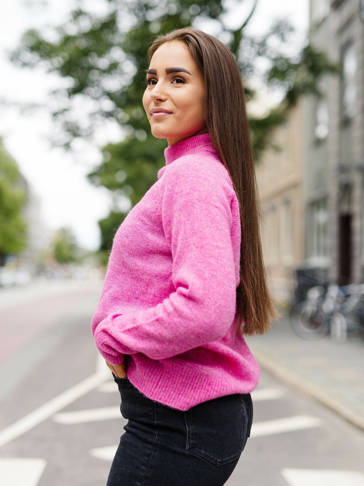 Selected Femme Lulu Long Sleeve Knit High Neck Phlox Pink Melange