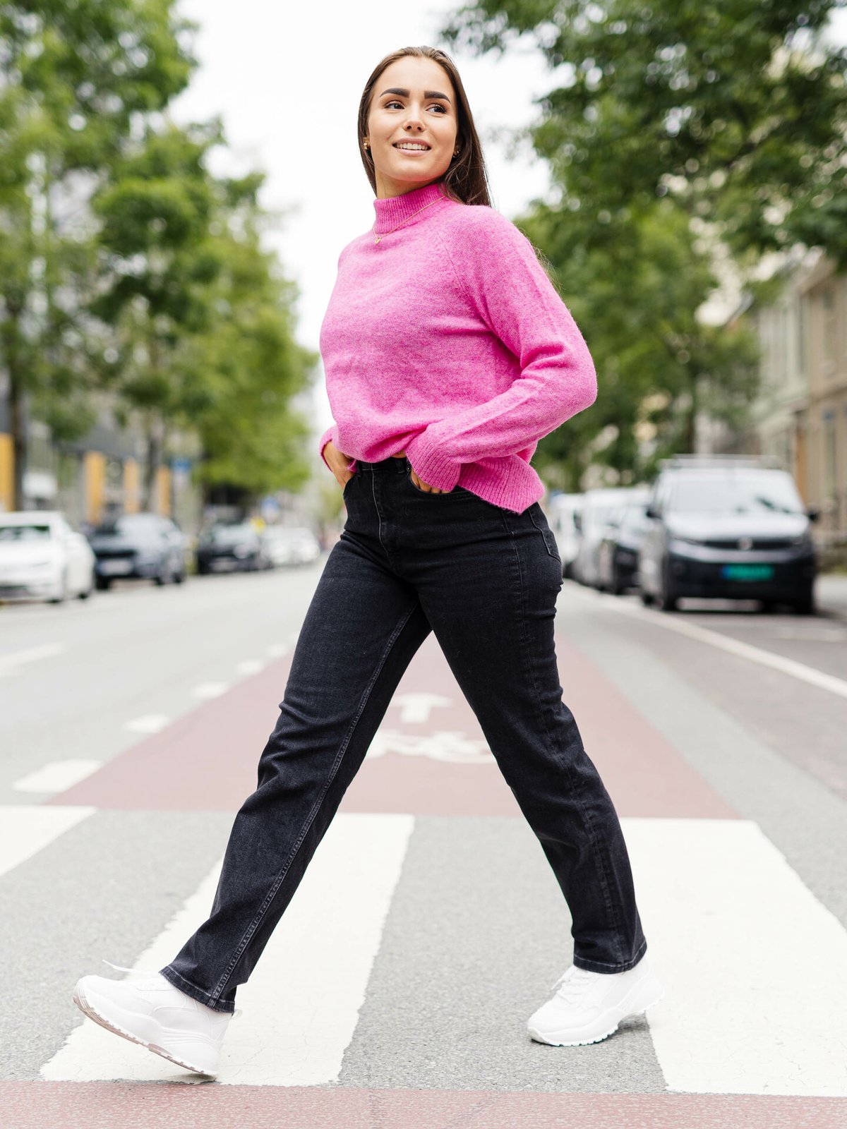 Selected Femme Lulu Long Sleeve Knit High Neck Phlox Pink Melange