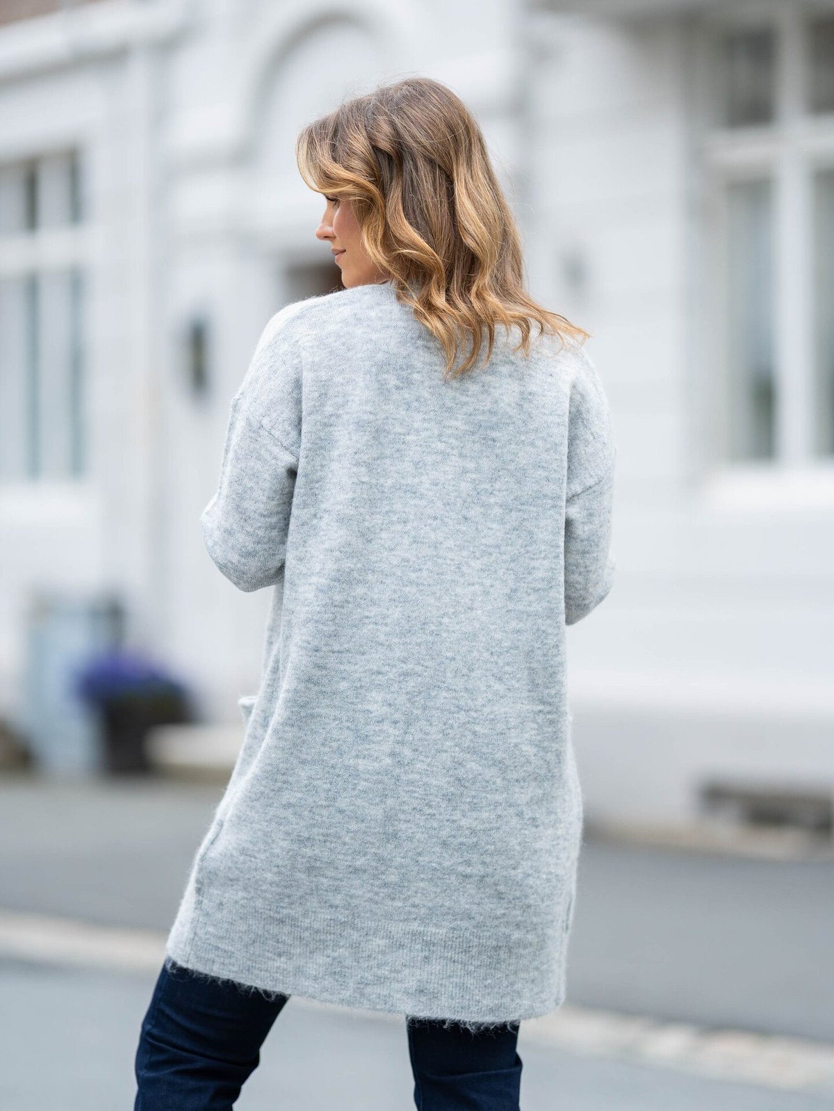 Selected Femme Lulu New Long Sleeve Knit Long Cardigan Light Grey Melange