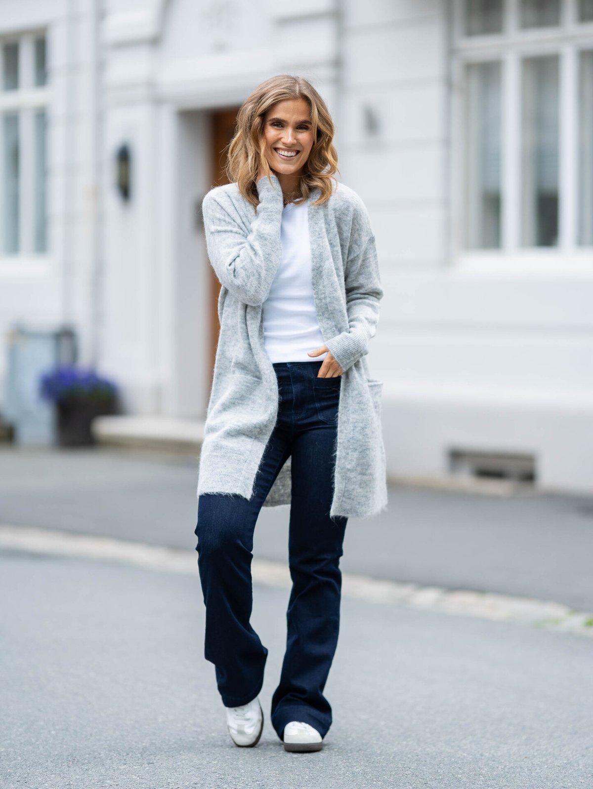 Selected Femme Lulu New Long Sleeve Knit Long Cardigan Light Grey Melange