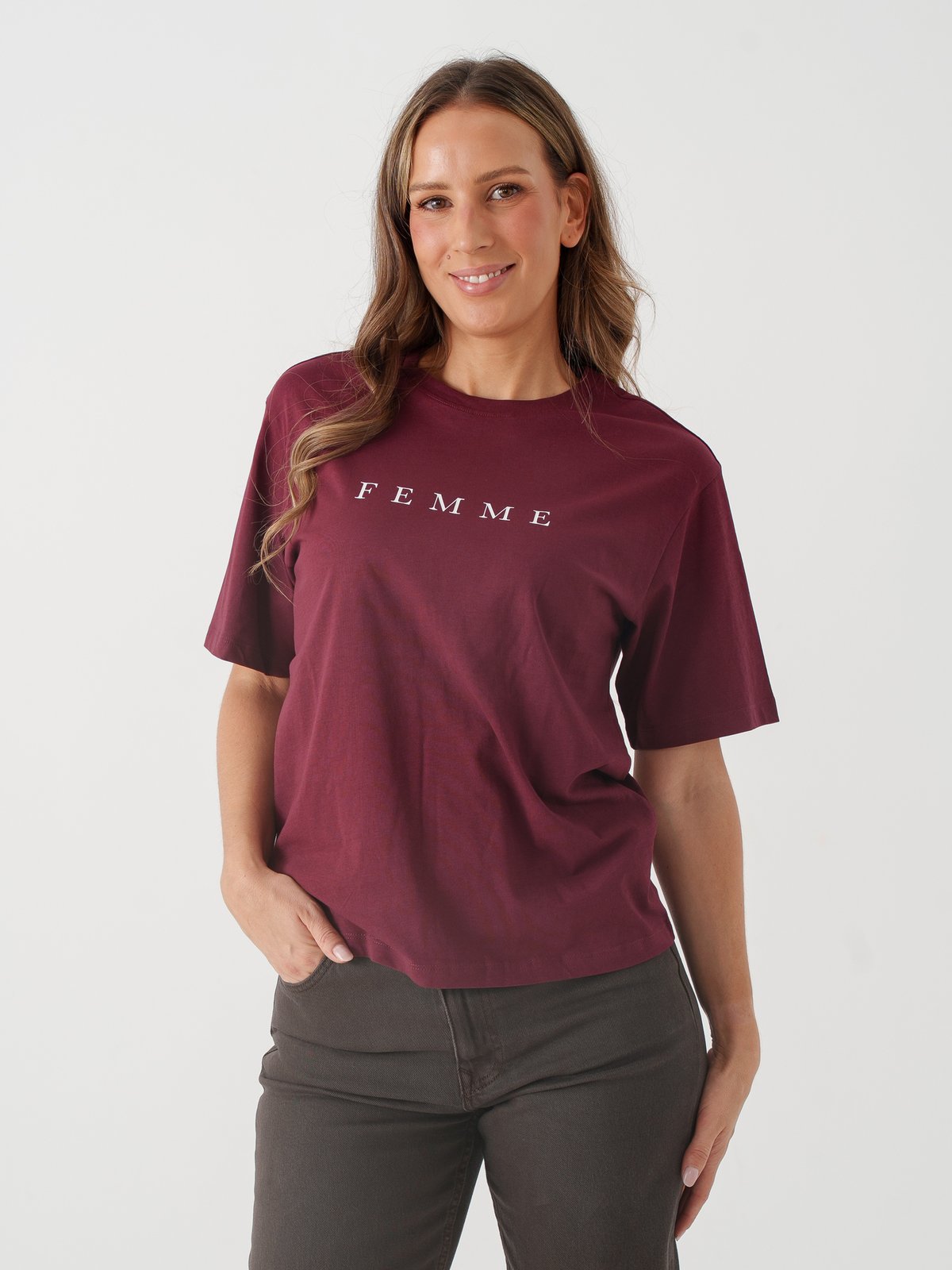 Selected Femme Vilja Short Sleeve Printed Tee Burgunder