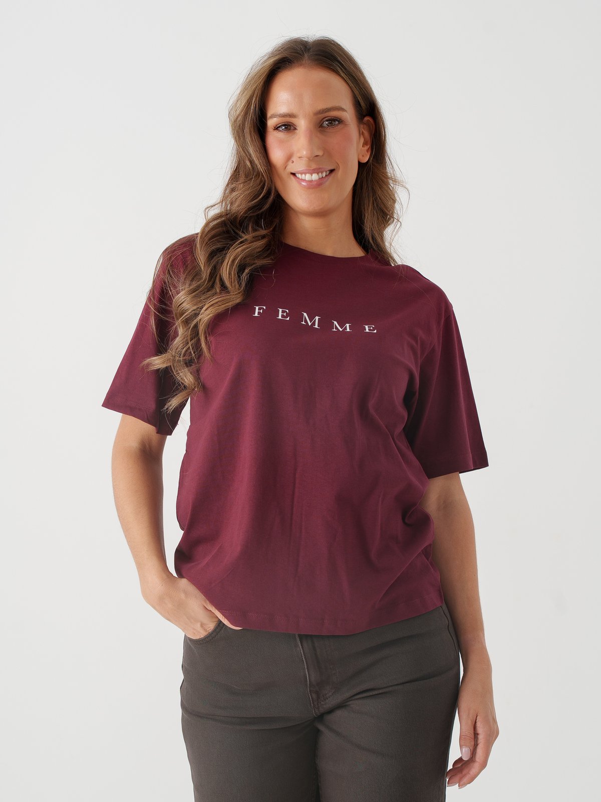 Selected Femme Vilja Short Sleeve Printed Tee Burgunder