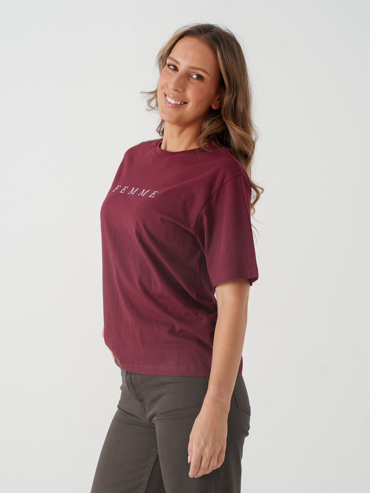 Selected Femme Vilja Short Sleeve Printed Tee Burgunder